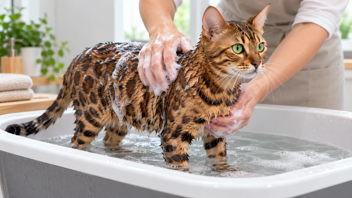 Bengal Kedisi kedi — banyo ve temizlik